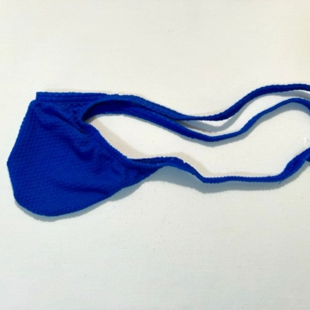 Men's  Waffled See-Through "T-Back" Thong - Blue - Pouch - Picture 9 of 11